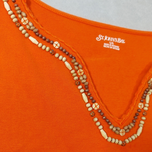 St. John's Bay Orange Knit Sleeveless Top Beaded Neckline, Large - Picture 4 of 9